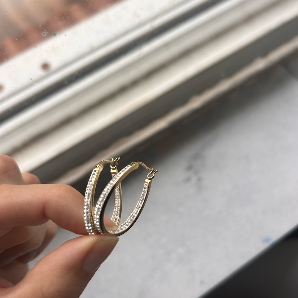 Diamond Accent Hoop Earrings (0.01 ct. t.w.) in 18k Gold Over Sterling Silver